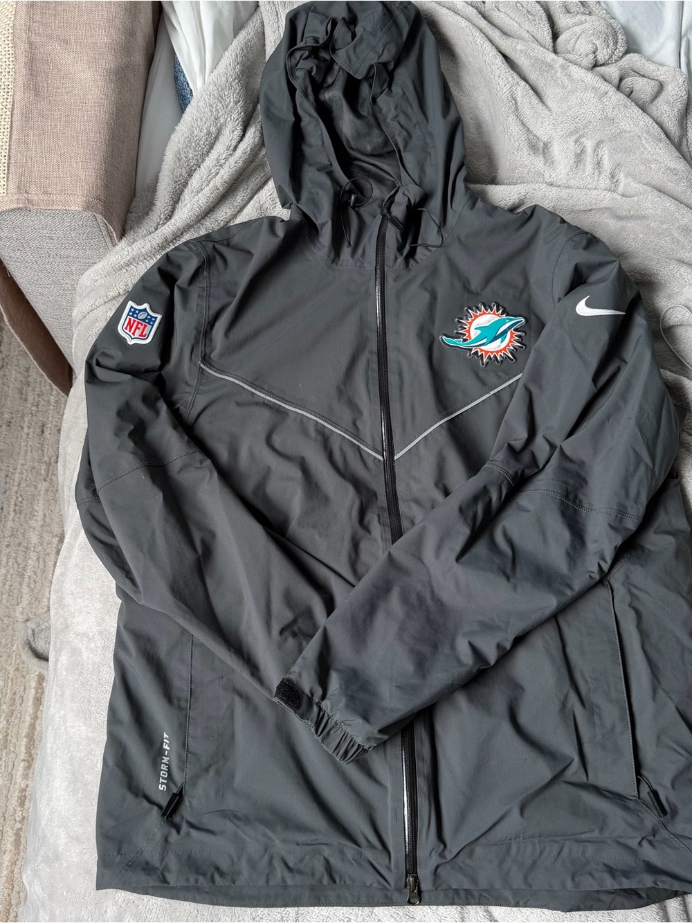 Nike miami dolphins gray windbreaker jacket size L